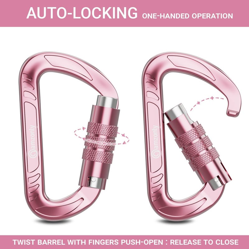 Amzonly 3inch Auto Locking Carabiner Clips Heavy Duty, 12KN /2697lbs Lightweight keychain carabiners, Sturdy Twist Lock Caribeeners for Camping Hiking Hammock Swing Backpack, dog leash and Harness etc - Image 3